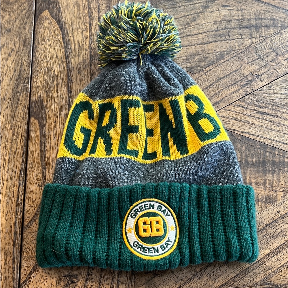 Green Bay Packers Knit Beanie, Embroidered Logo, Green/Grey/Yellow, Unisex, OS
